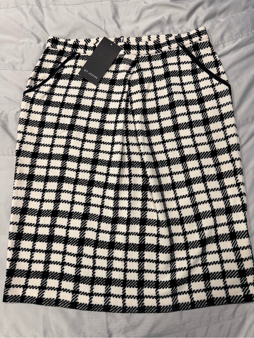 St. John Black & White Plaid Knit Pencil Skirt